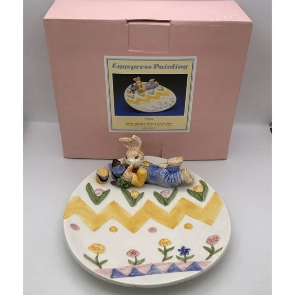 Vintage Fitz And Floyd 1994 Omnibus Easter Egg Dish Rabbit