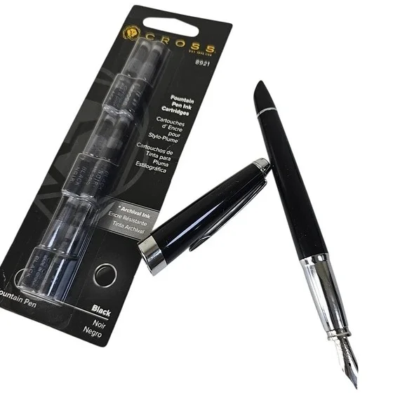 Cross Light Fountain Pen‎ Med Black Lacquer Resin & Chrome with 8921 Cartridges