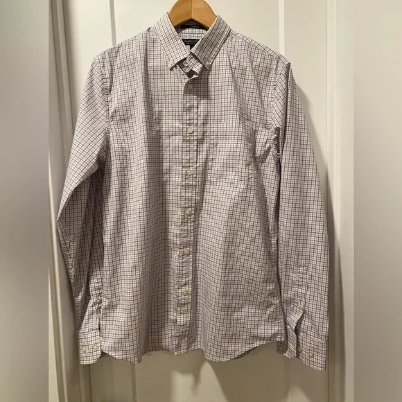 Banana Republic Men's Slim Flex Fit Plaid Shirt - White and Blue and Pink