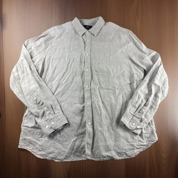 Banana Republic 100% Linen Shirt Men XL Beige Standard Fit Long Sleeve Button Up