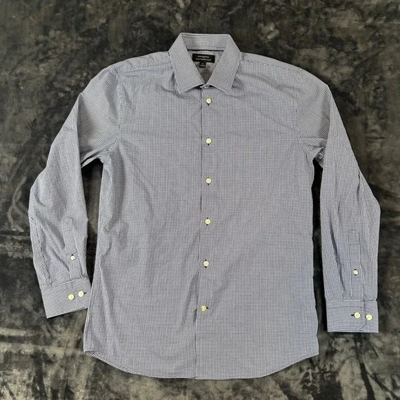 Banana Republic Button Down Mens M Blue Gingham Wrinkle Resistant Slim Fit