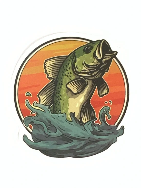 Fishing Bass Sticker - Green/Orange Fish Decal