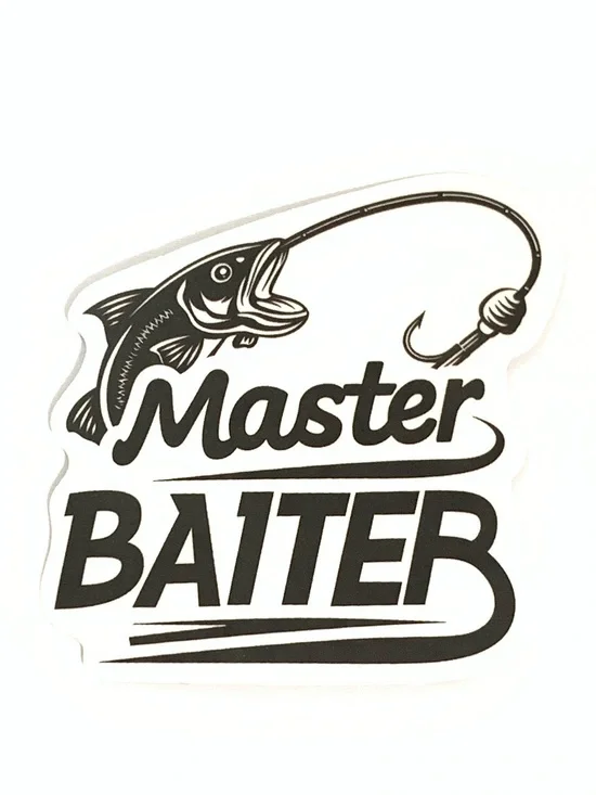 Black and White 'Master Baiter' Fishing Sticker