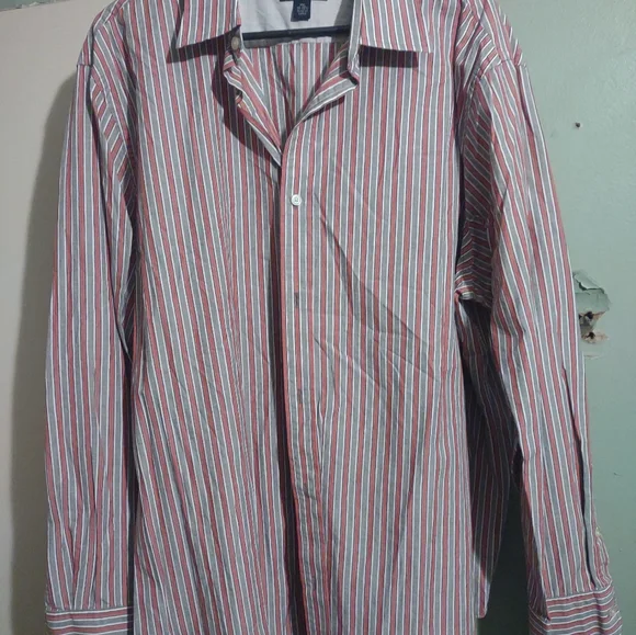 Men's Banana Republic red and grey striped long sleeve button‎ up shirt XXL