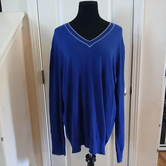 Banana Republic blue V-neck merino wool blend slim fit sweater XL classic basic
