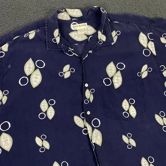 VTG Banana Republic Hawaiian Shirt Mens XL Blue Camp Loop Collar Rayon Aloha
