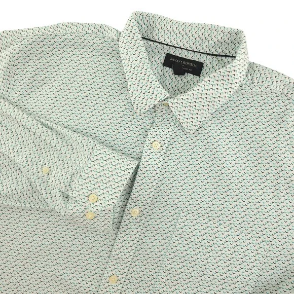 Banana Republic Dress Shirt Mens 18.5 36/37 White Geometric Classic Fit Non Iron