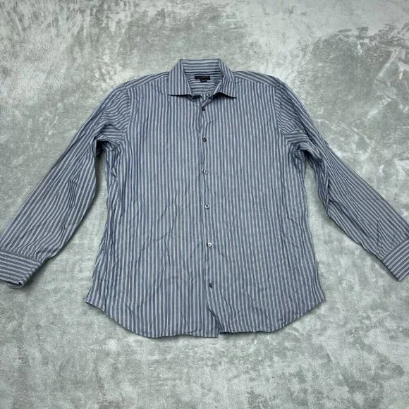 Banana Republic Mens Non-Iron Slim Fit Shirt XL Gray & Blue Striped 6342