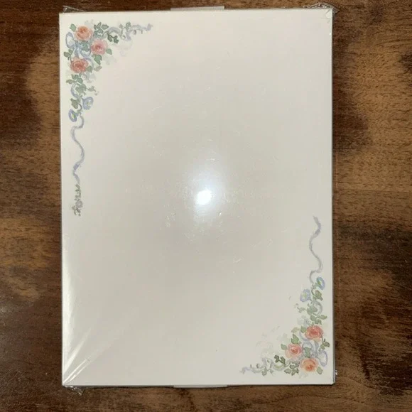 Vtg Hallmark Designed Tablet Stationery Set Sealed Pink Roses Blue Ribbon 40/20