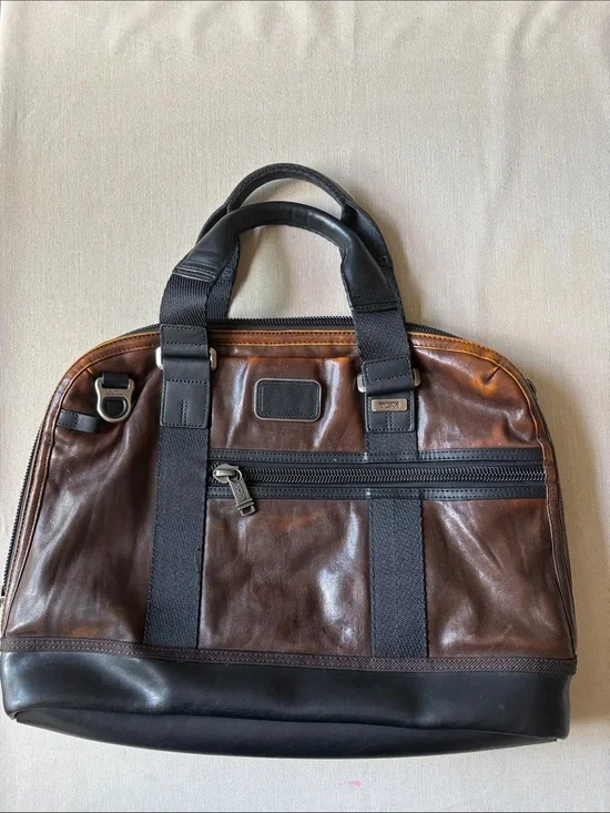 Tumi Brown Leather Briefcase with Black Trim