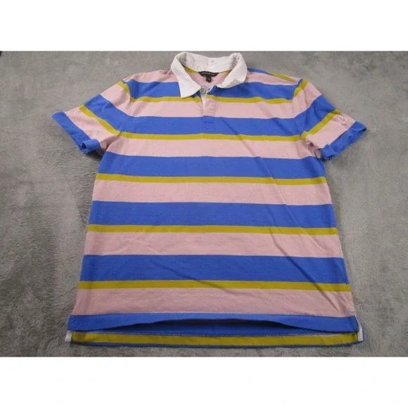 Banana Republic Polo‎ Mens Large Blue Striped Preppy Modern Casual