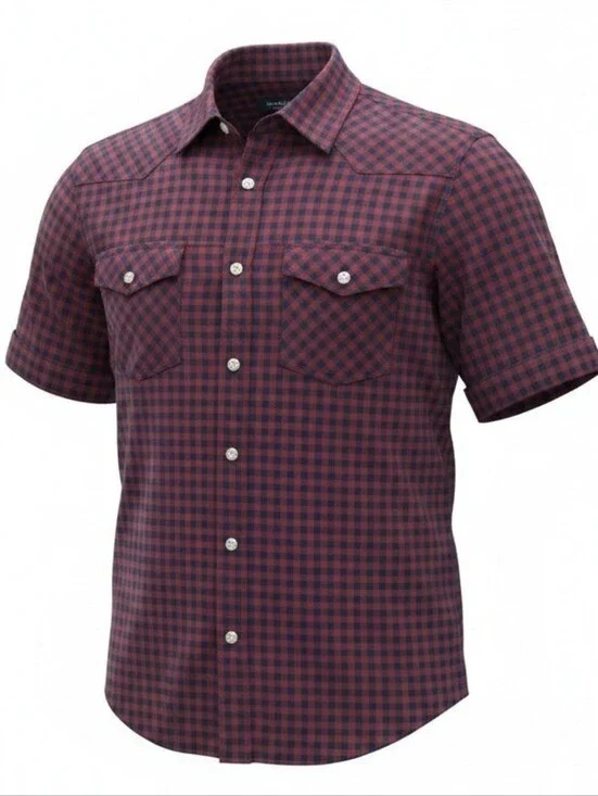Banana Republic men's XL red black gingham plaid button down short sleeve shirt