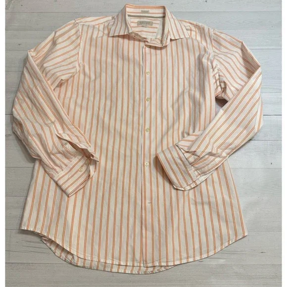 Banana Republic men's long sleeve button down dress shirt white orange stripes L