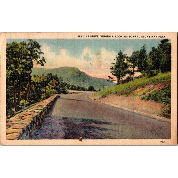 Vintage Skyline Drive Virginia Postcard Looking‎ Toward Stony Man Peak