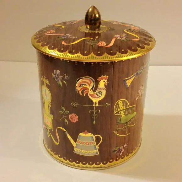 Vintage Decorative Cookie Tin with Brown and Gold Accents