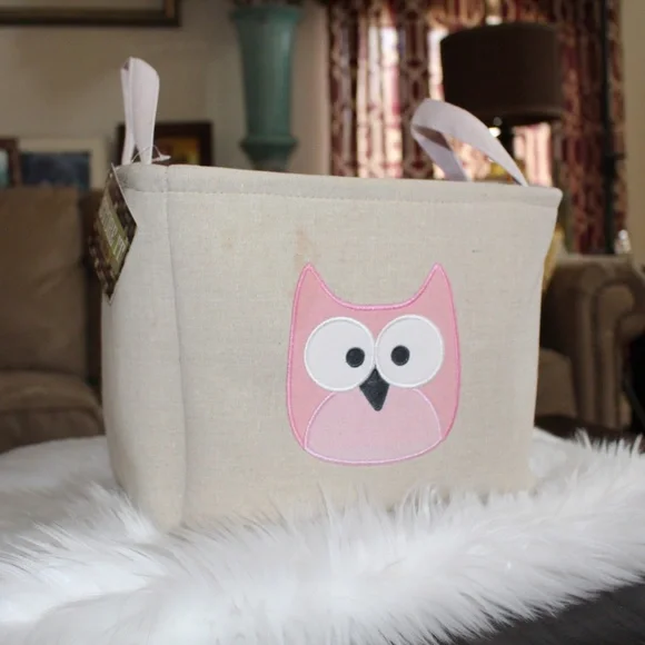 Owl embroidered  basket storage with handles