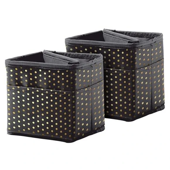 2 Carson Dellosa Tabletop Storage Bins Cubby Baskets Black With Gold‎ Polka Dots