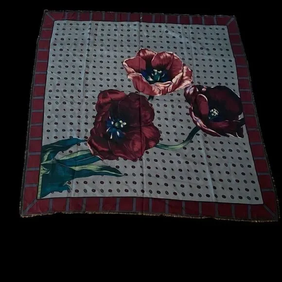 Perry Ellis Large Floral Wool Signed Scarf Vintage