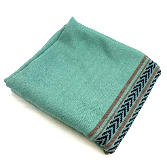 Toad & Co‎ Womens Scarf Green Woven Stripe Wool/Modal Blend Infinity Rectangle
