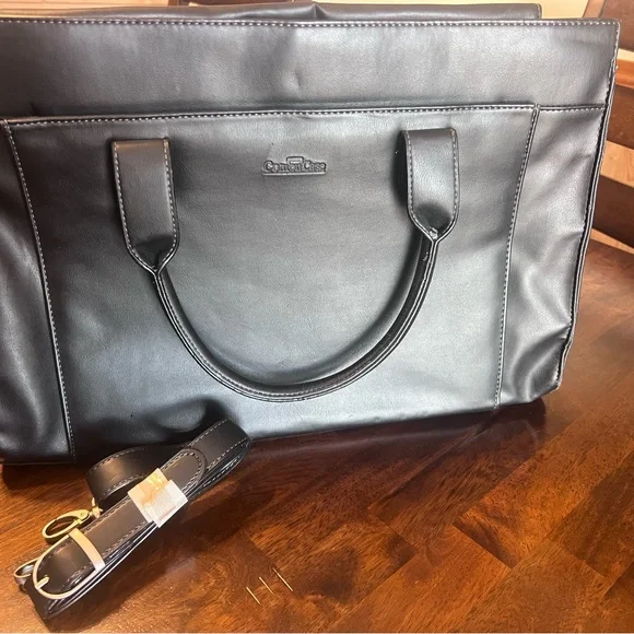 CompuCase Black Leather Briefcase Laptop Bag 15