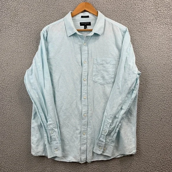 Banana Republic Men's Casual Button-Down Shirt Light Blue XL Linen Cotton Slim