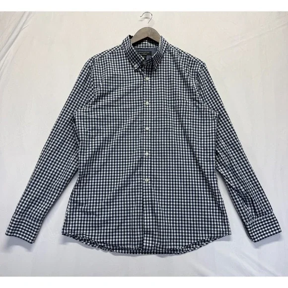 Banana Republic Soft‎ Wash Slim Fit Shirt Mens L Blue White Gingham Button Down