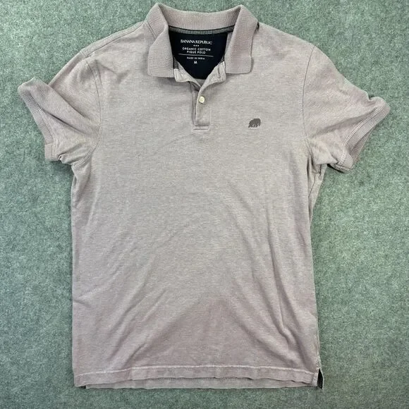 Banana Republic Polo Shirt Mens Medium Purple Solid Organic Cotton Pique Casual