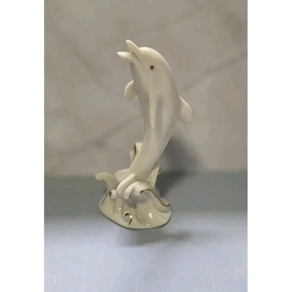 Vintage Lennox Ivory Porcelin Dolphin Figure With 24K Gold Accents 4