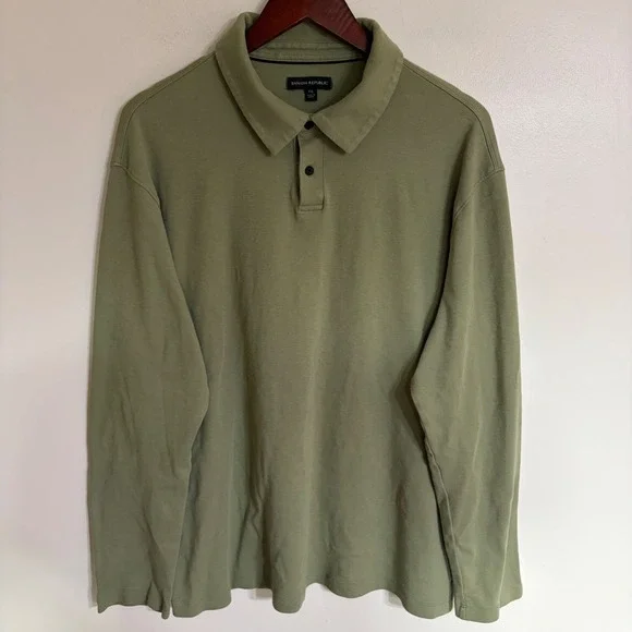 Banana Republic Mens XXL Olive Green Long Sleeve Polo Shirt 1719897 Cotton Blend