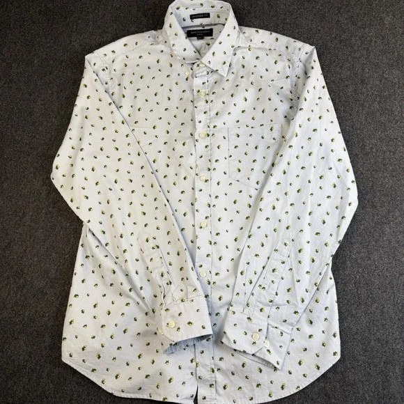 Banana Republic Oxford Untucked Fit Men's L Blue Button Front Shirt Lemon Print
