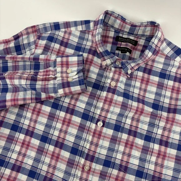 Banana Republic Oxford‎ Shirt Mens L Blue Red Plaid Camden Fit Excellent Cotton