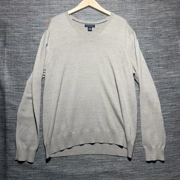 Banana Republic Sweater Men XL Tan LS ST MERINO VEE Extra Fine Merino Wool