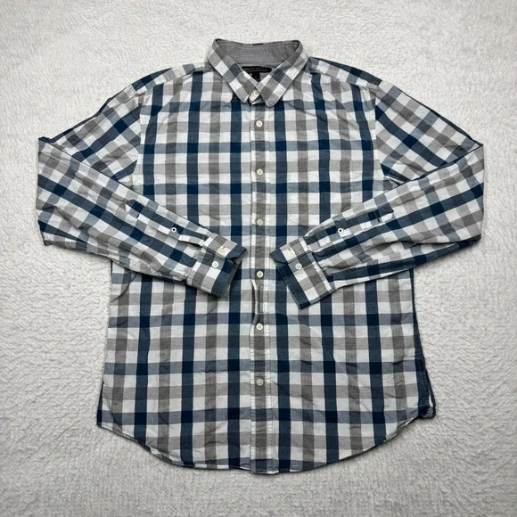 Banana Republic Tailored Slim Fit Plaid Button Up L/S Blue Shirt Men's Size L