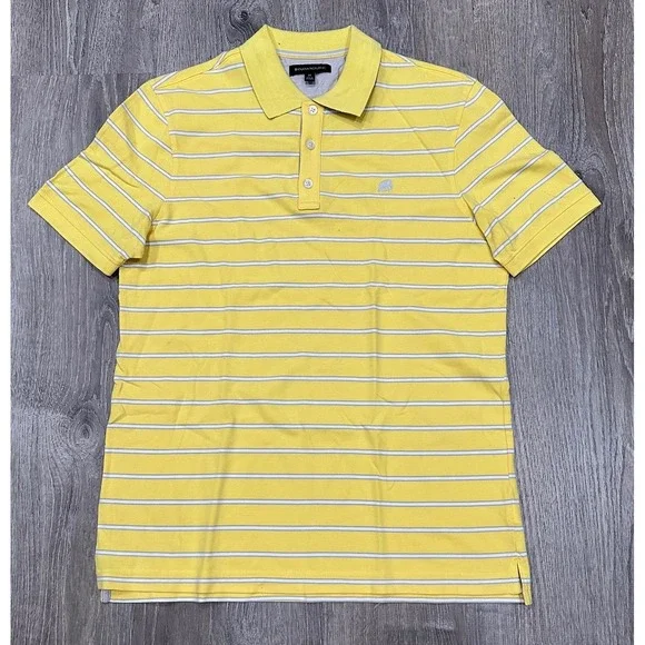 Banana Republic‎ Pique Polo Shirt Men's Medium Yellow Elephant Striped Golf Polo