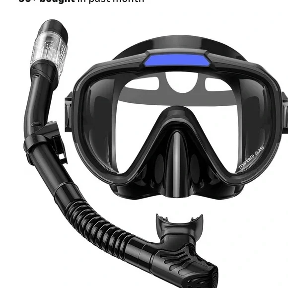 Seovediary Snorkel Set Dry Top Anti Splash Adult Mask Gear Blue Black‎