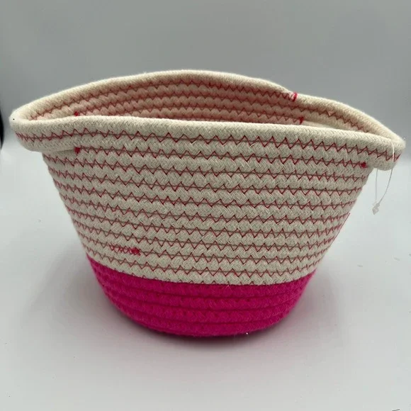 Coiled Rope Basket Kids Small Pink White NWOT Woven Storage