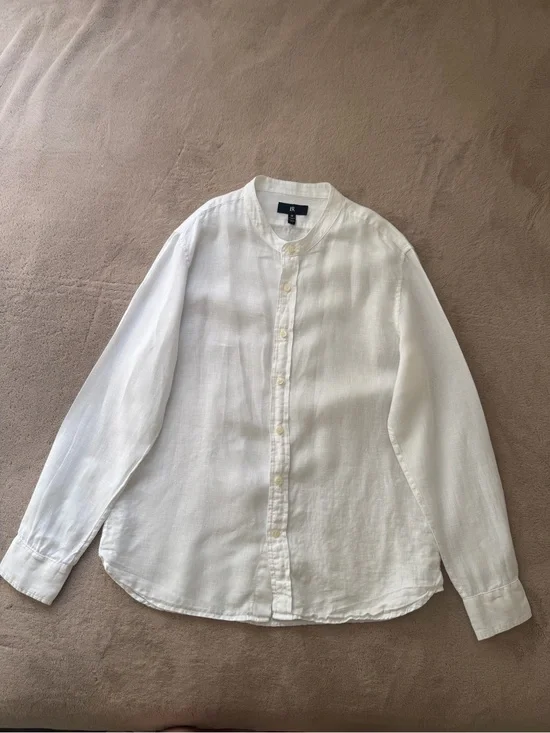 Banana Republic BR White 100% Linen Band Collar Button Front Shirt Men’s Size M