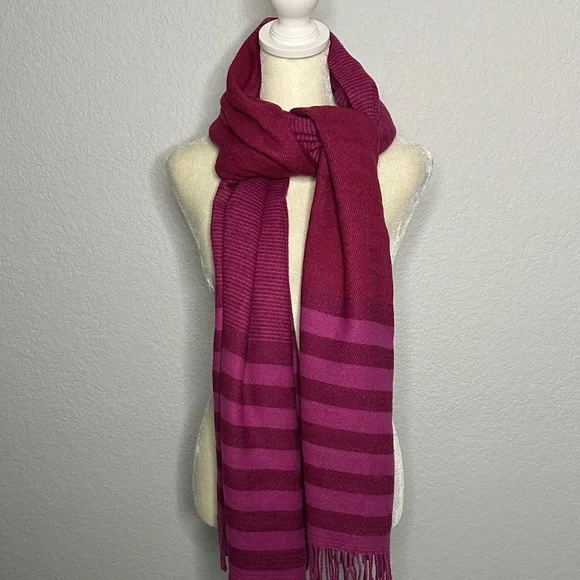 Echo Pink Striped Fringed Winter Scarf 80”x24.5”