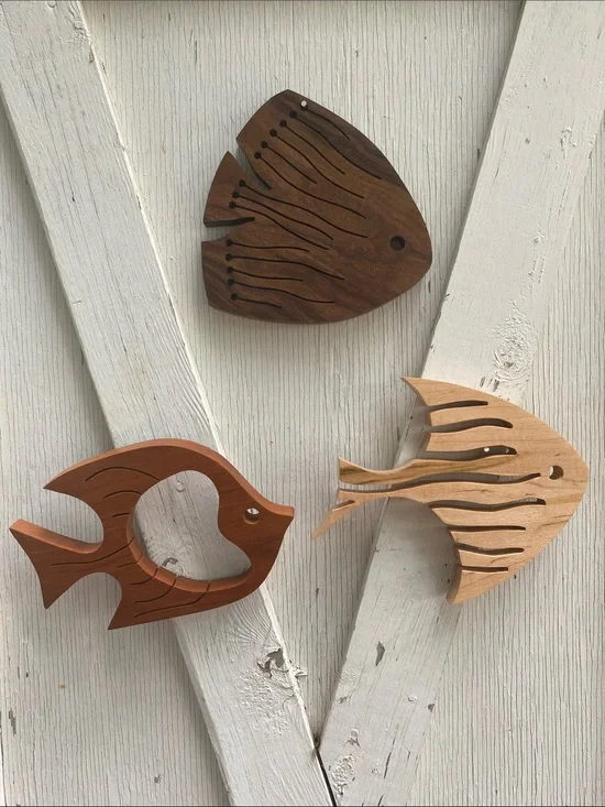 Wooden Fish Wall Décor Trio - Natural, Brown, Dark Wood