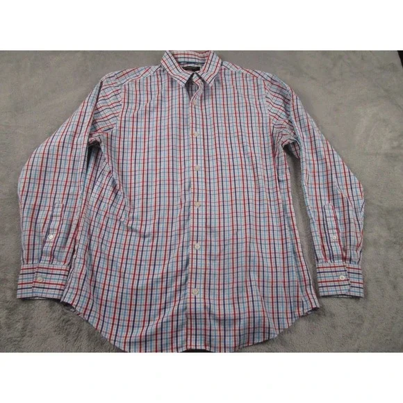 Banana Republic Shirt Mens Large Red Checked Slim Fit Button Up Preppy‎