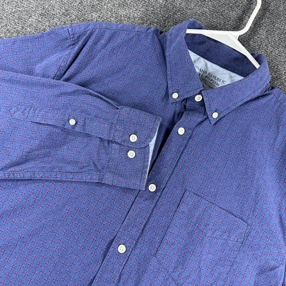 Banana Republic Button Down Mens XL Extra Large Blue Grant Slim Fit Luxe Poplin