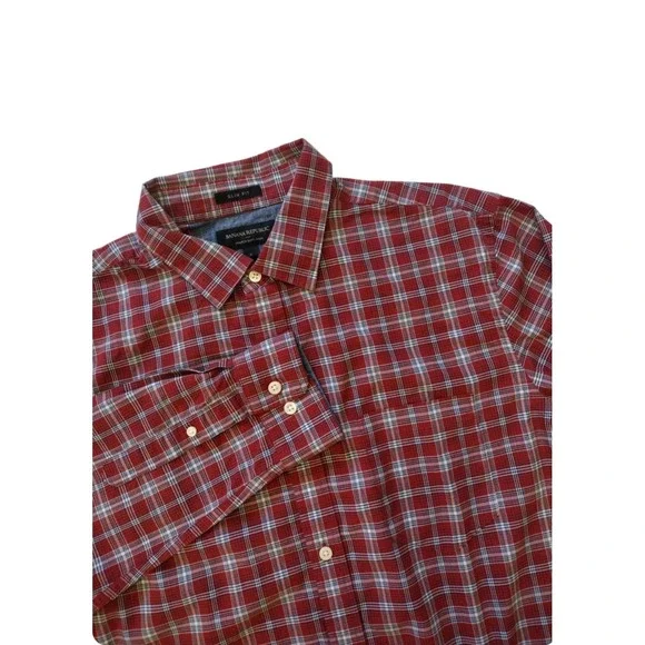 Banana Republic Shirt Mens Large Red Plaid Soft Wash Slim Fit Button Up‎ Preppy