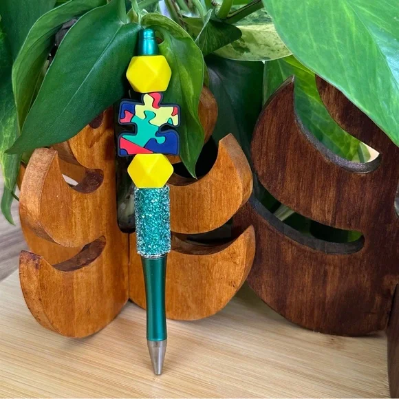 Autism Awareness Pen 🧩 Handmade Silicone Beads + Extra‎ Ink Refill