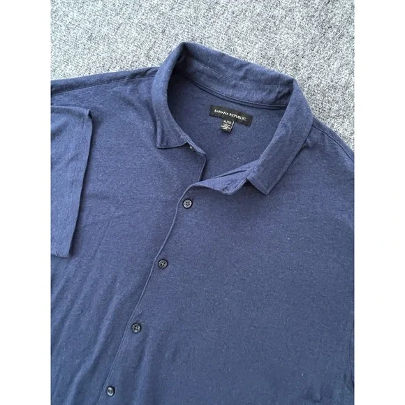Banana Republic Shirt Men's XLTG Linen Blend Short Sleeve Button Up Blue New‎