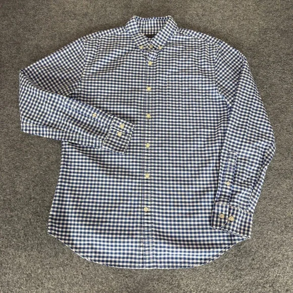 Banana Republic Grant Fit Gingham Stretch Oxford Shirt Blue White Mens Medium