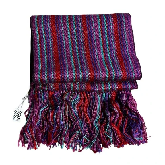 Kneeland Co. Woven Scarf Multicolor Striped Fringe Fashion Accessory