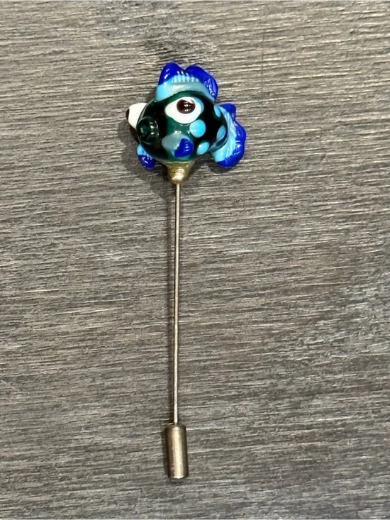 Blue Glass Fish Hat Pin