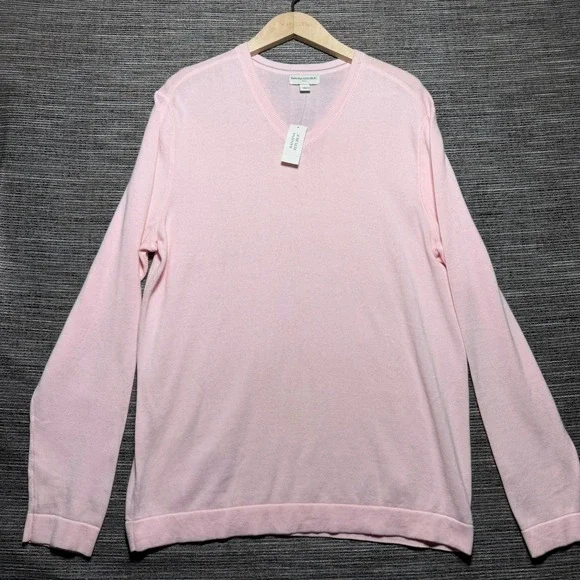 Banana Republic Sweater Mens L Pink LS V-Neck 100% Cotton 792738-36-1 Fine Knit