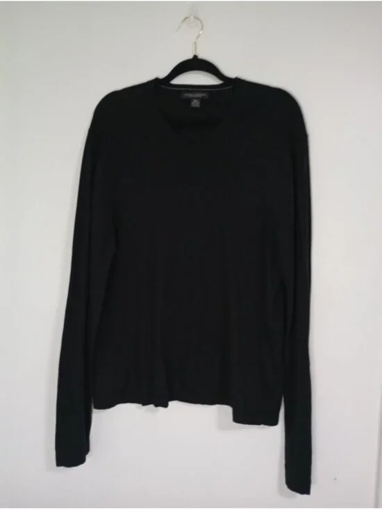 Banana Republic Black Luxury Blend V-Neck Long Sleeve Sweater L Cotton Silk Cash