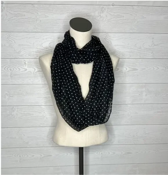 Black & white polka dot semi-sheer infinity scarf